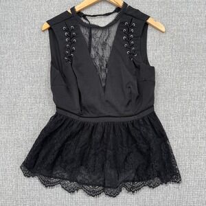 Guess Black Lace Peplum Top Sleeveless Tank Top Lace Sz S Whimsigoth Y2K Indie